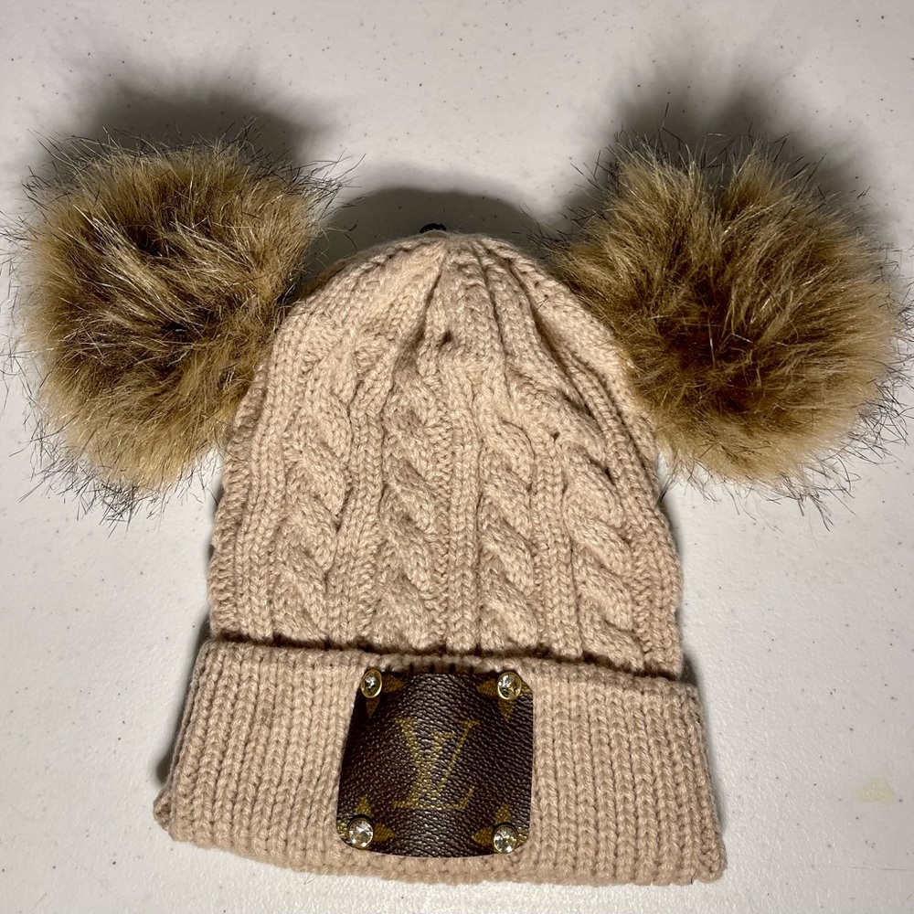Upcycled luxury double Pom Pom beanie